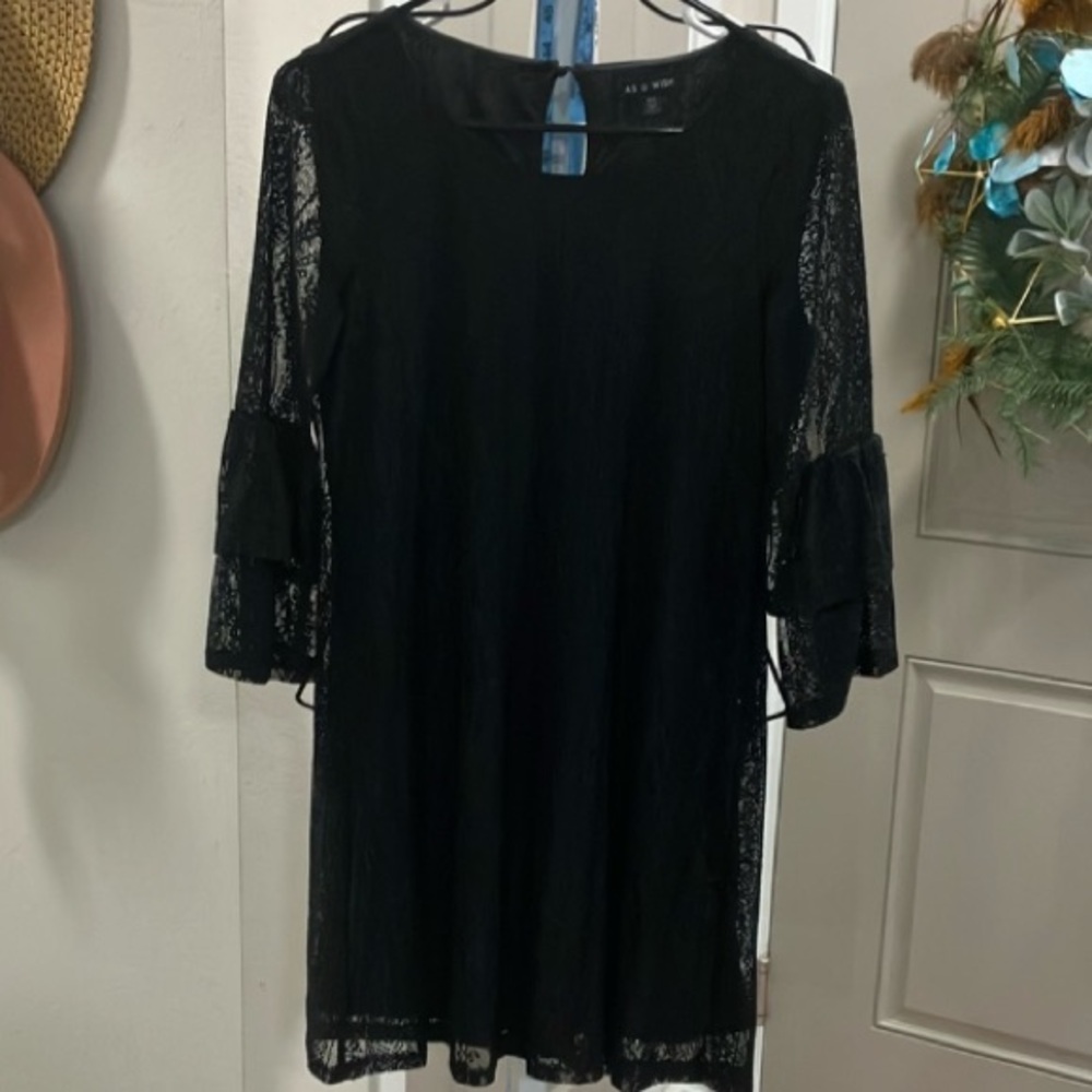As U Wish Black Long Sleeve Lace Dress